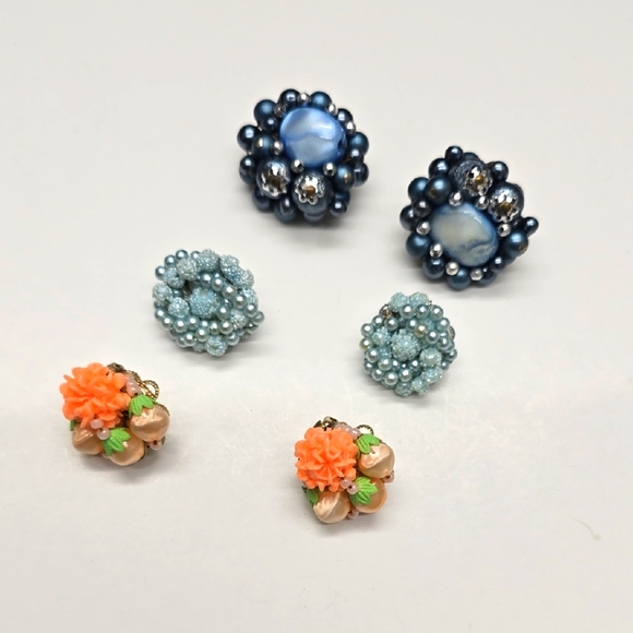 Vintage Jewelry - Lot Of Vintage Japan Beaded Clip On Earrings